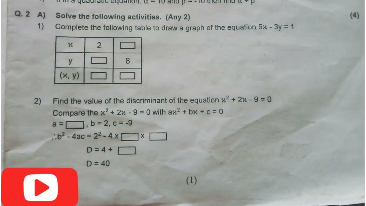 Class 10 th First term Question paper of maths part 1 (Algebra