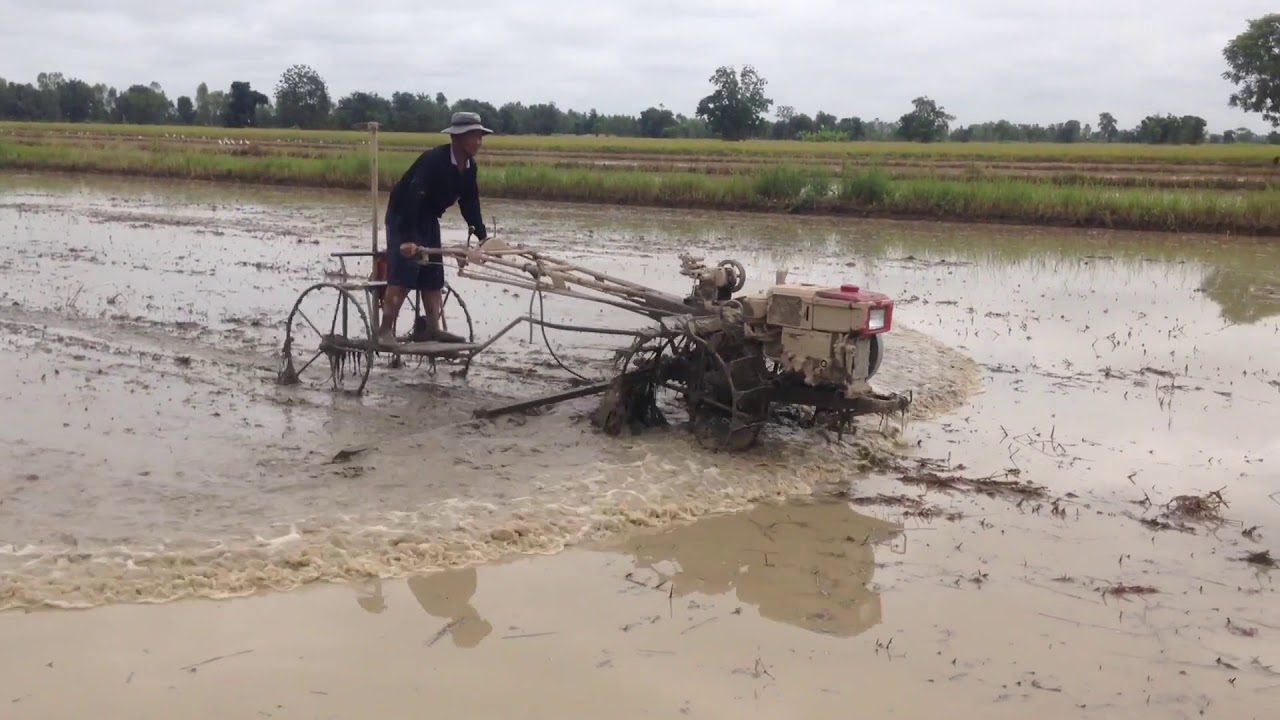 ลูบเทือกก่อนการชักร่อง ด้วยรถไถเดินตาม yanmar105