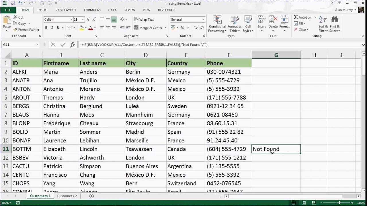 compare-two-lists-using-the-vlookup-formula-youtube