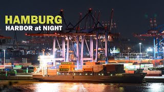 Hamburger Hafen bei Nacht im Zeitraffer: Feederschiff Elbskipper am Burchardkai, shipspotting