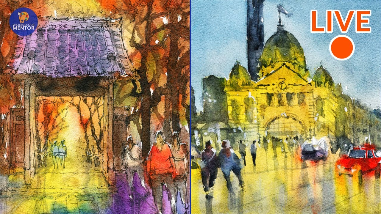 Watercolor Course For Beginners: Night Scene (Melbourne) and Fall Scene (Japan) - Live Workshop #23