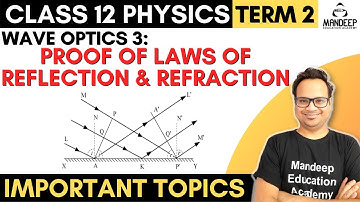 Proof Of Laws Of Reflection & Refraction Using Wave Theory Class 12 Physics Term 2 CBSE 2022