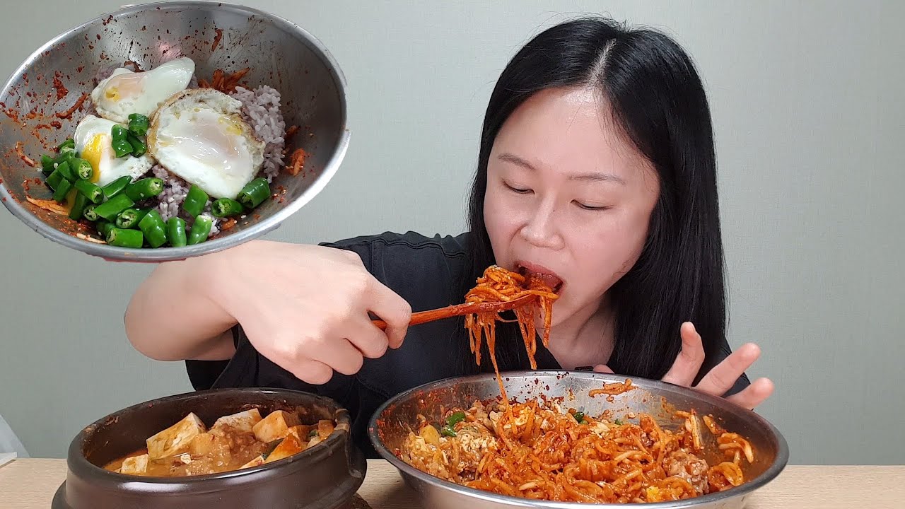 요리먹방:) 비빔밥 쿨타임⏰️ 🔥밥보다 무생채가 더 많은🤤 무생채 비빔밥 청국장 순삭 폭풍흡입 먹방 레전드 bibimbap mukbang