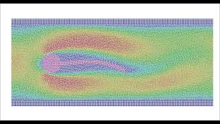 SPH simulation of a soft beam oscillating in a flow (body fitted particle distribution) screenshot 1