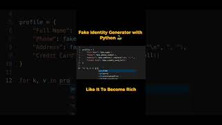 🧪 Full Fake Identity Generator Python #coding #python #shorts #generator #fakedata #faker