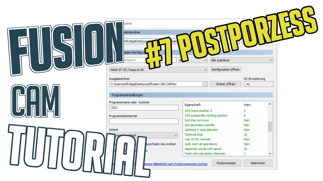 FUSION 360 CAM TUTORIAL DEUTSCH POSTPROZESS - YouTube