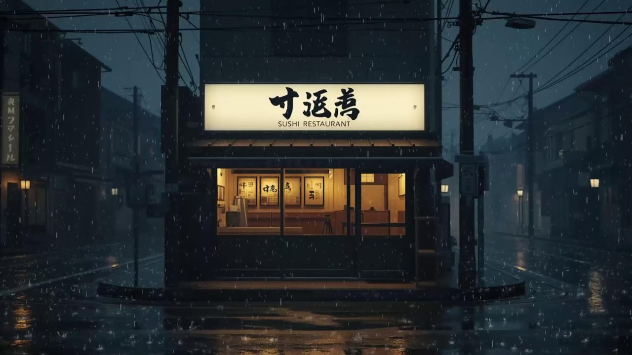 Rain Outside a Japanese Sushi Shop 🌧️ Lofi Beats to Ease Stress & Anxiety