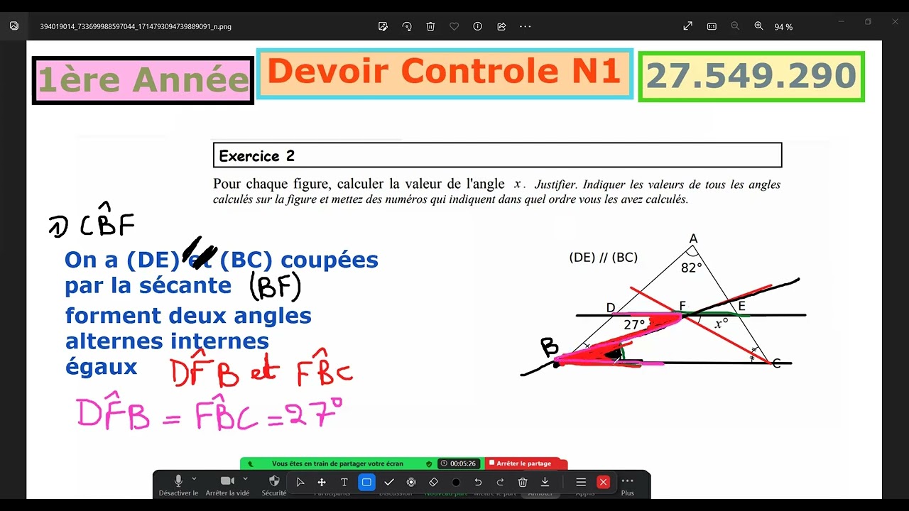 devoir controle N1 ..1ère année Géometrie PART1..a3ml abonné nhabtlkm algebre