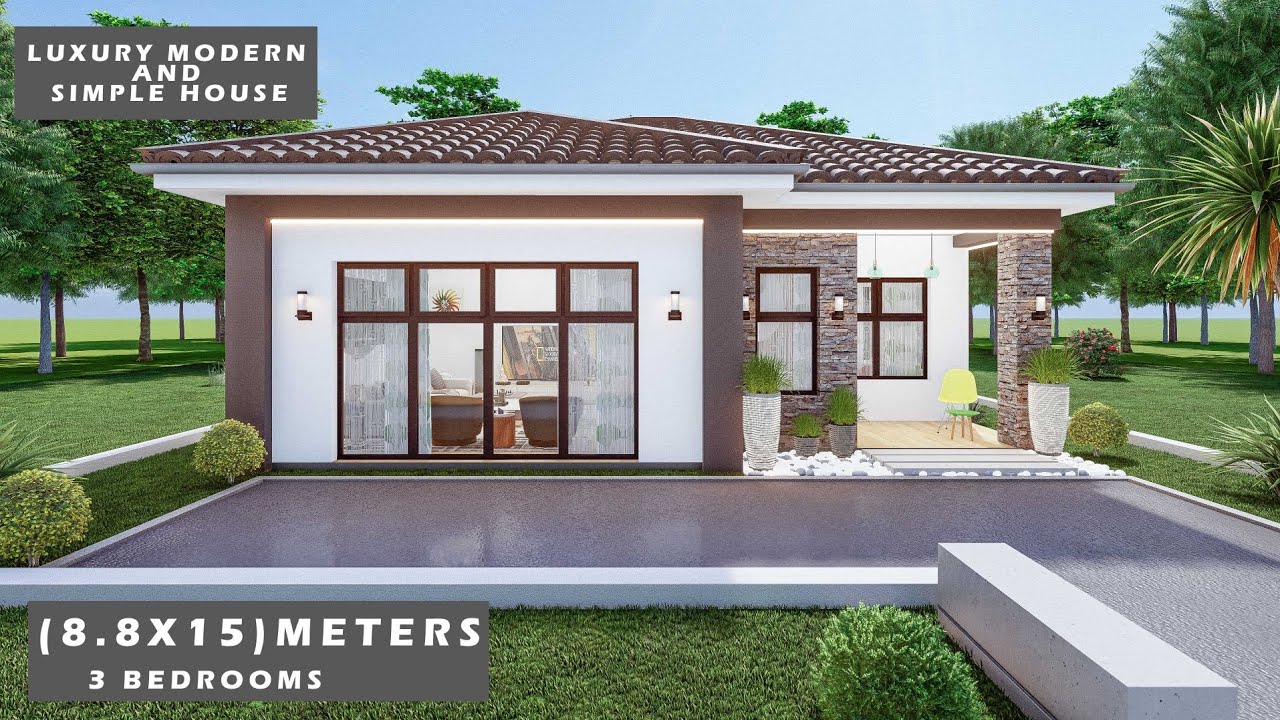 Amazing Modern House Design | 8.8mX15m (3 Bedrooms) | Heaped Roof