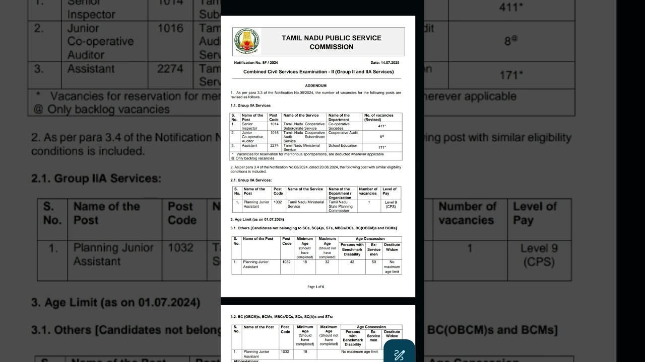 tnpsc group 2/2a vaccant increase addendum 