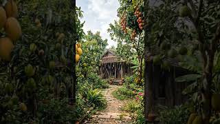 Rain falls on the orchard with its peaceful country house #rain #xuhuong #countryside