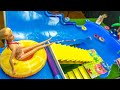 HOW TO BUILD MINIATURE POOL - Water SLIDE Barbie Elsa and Anna dolls pool party!