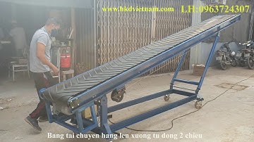 Băng chuyền di động chuyển hàng 5m tự động lên xuống hai chiều nâng hạ tay quay. Hotline 0963724307
