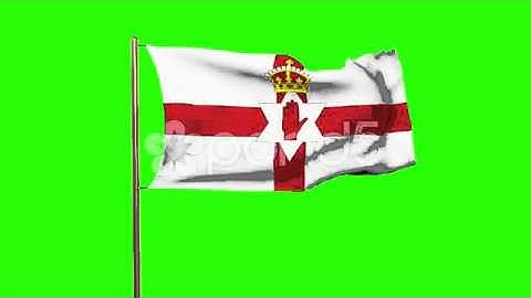 North Ireland Flag Waving In The Wind. Green Screen, Alpha Matte. Loopable