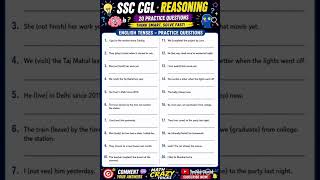 SSC CGL Tenses 🔥 20 Important English Questions | #ssccgl #englishgrammar #tenses #shorts