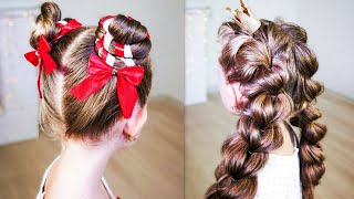 2 Christmas hairstyles! 🍭Candy cane buns🍭! And a princess hairstyle with a crown👑!