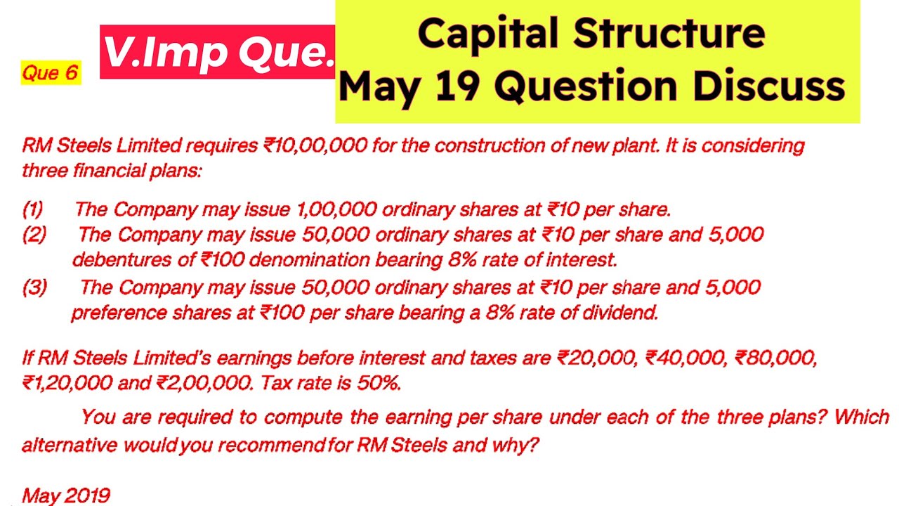 May 2019 | Capital Structure - EBIT-EPS Analysis | ICAI CA Inter Past ...