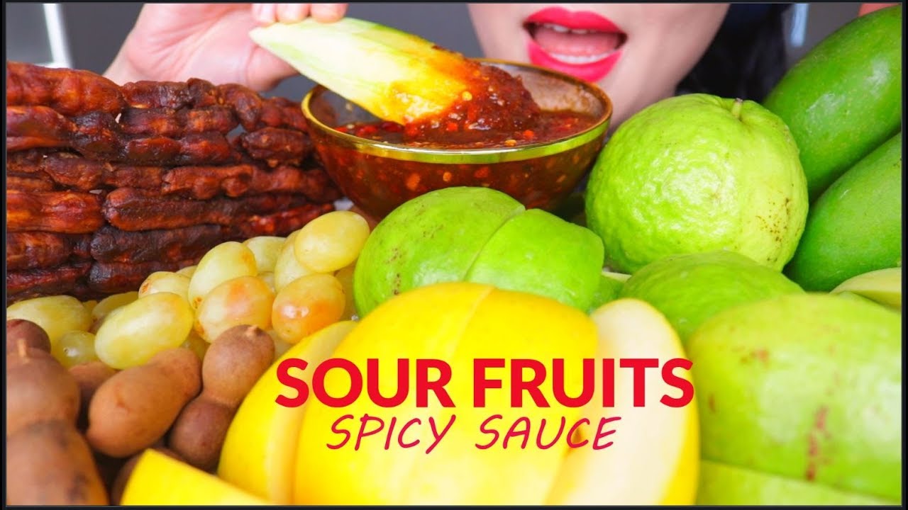 ASMR SOUR FRUITS | SOUR MANGO | TAMARIND | GUAVA | GRAPES | GOLDEN APPLE | SPICY DIP 水果