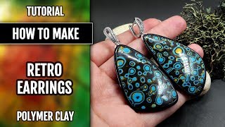 How to make Retro Earrings. Polymer clay tutorial. Mokume Gane technique
