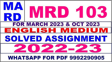 mrd 103 (MARD) solved assignment 2022-23 in english | mrd 103 solved assignment 2023 | mrd 103 2023
