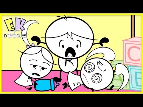 Ryan babysits Twin Emma & Kate - EK Doodles Funny Animation for kids!