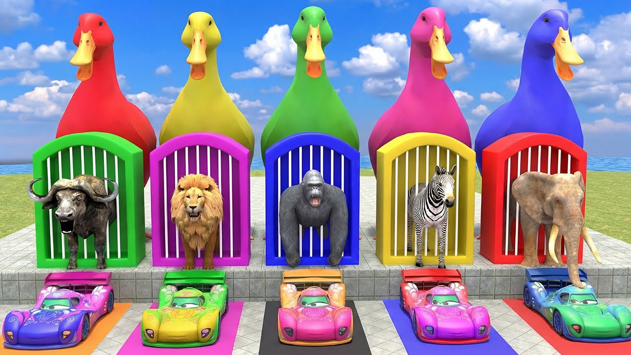 Long Slide Game with Cow Elephant Gorilla Hippopotamus Tiger 3d Animal Game Funny 3d Animals