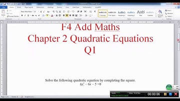 SPM- Add Maths- Form 4-  Chapter 2 Quadratic Equations-Q1