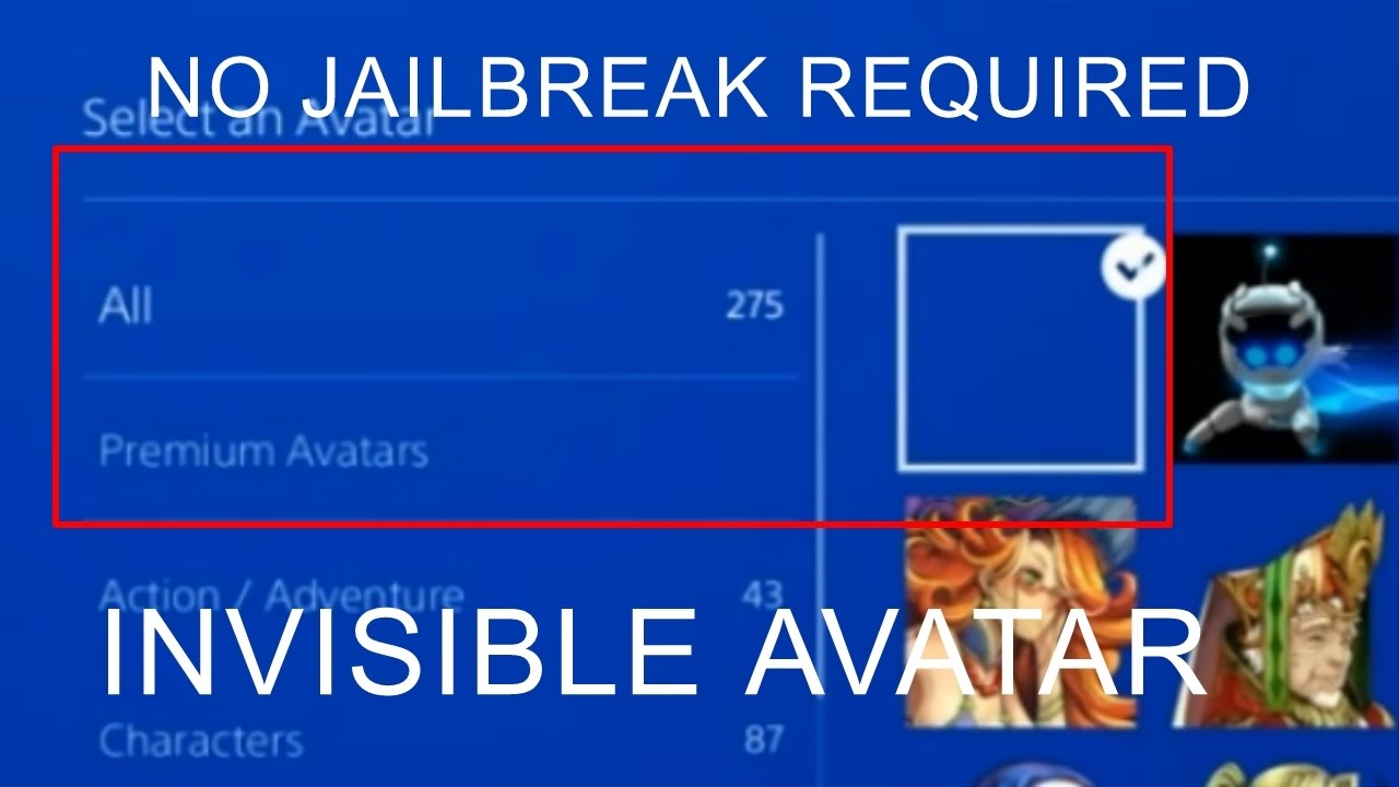 How To Get An Invisible Avatar For Ps4 No Jailbreak Ps4 Firmware 4 01 And Up Youtube