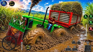 John Deere 5045 STUCK in DEEP MUD With 2 Overloaded Sugarcane Trolleys 😱🚜 | Tractor Rescue 🔥 screenshot 2