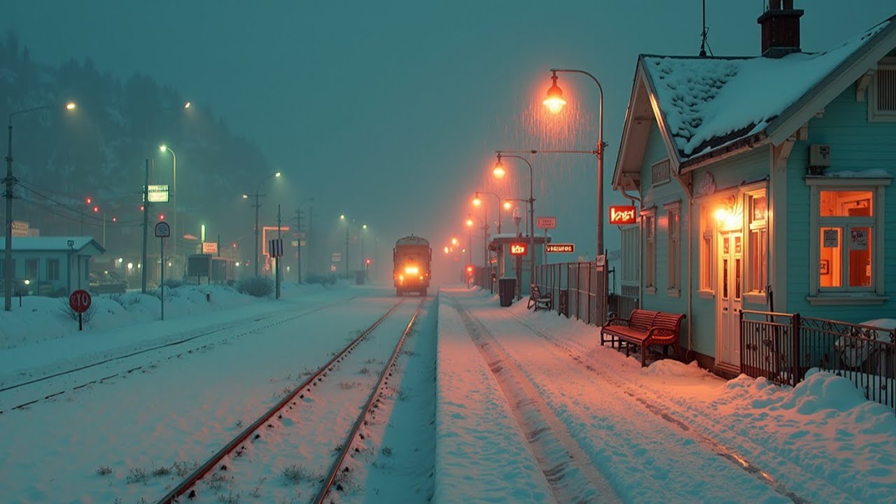 Атмосфера Снежной Ж/Д Станции для Учебы, Сна, Отдыха
