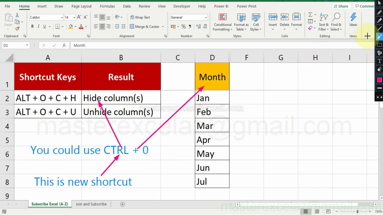 Column Hide Or Unhide Excel Shortcut Keys YouTube