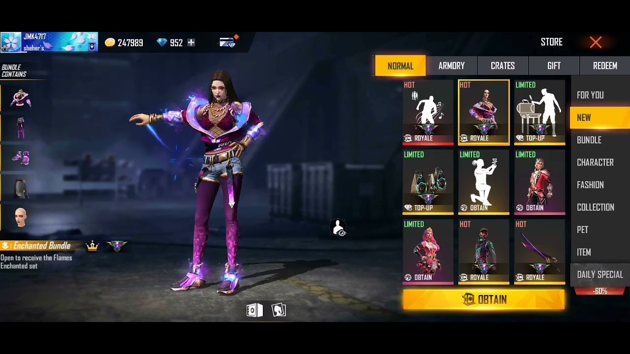 flames enchanted bundle in garena free fire 