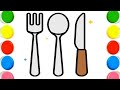 How To Draw cute spoon and fork Drawing, Painting &amp; Coloring For Kids and Toddlers_🌈🎨