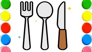 How To Draw cute spoon and fork Drawing, Painting &amp; Coloring For Kids and Toddlers_🌈🎨
