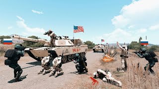 1 day ago! 100 US M1A2 Abrams Tank convoy destroyed Russia - ARMA 3