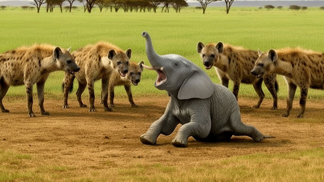 Lonely Baby Elephant Surrounded by Hyena Pack — Just Watch Who Came to The Rescue