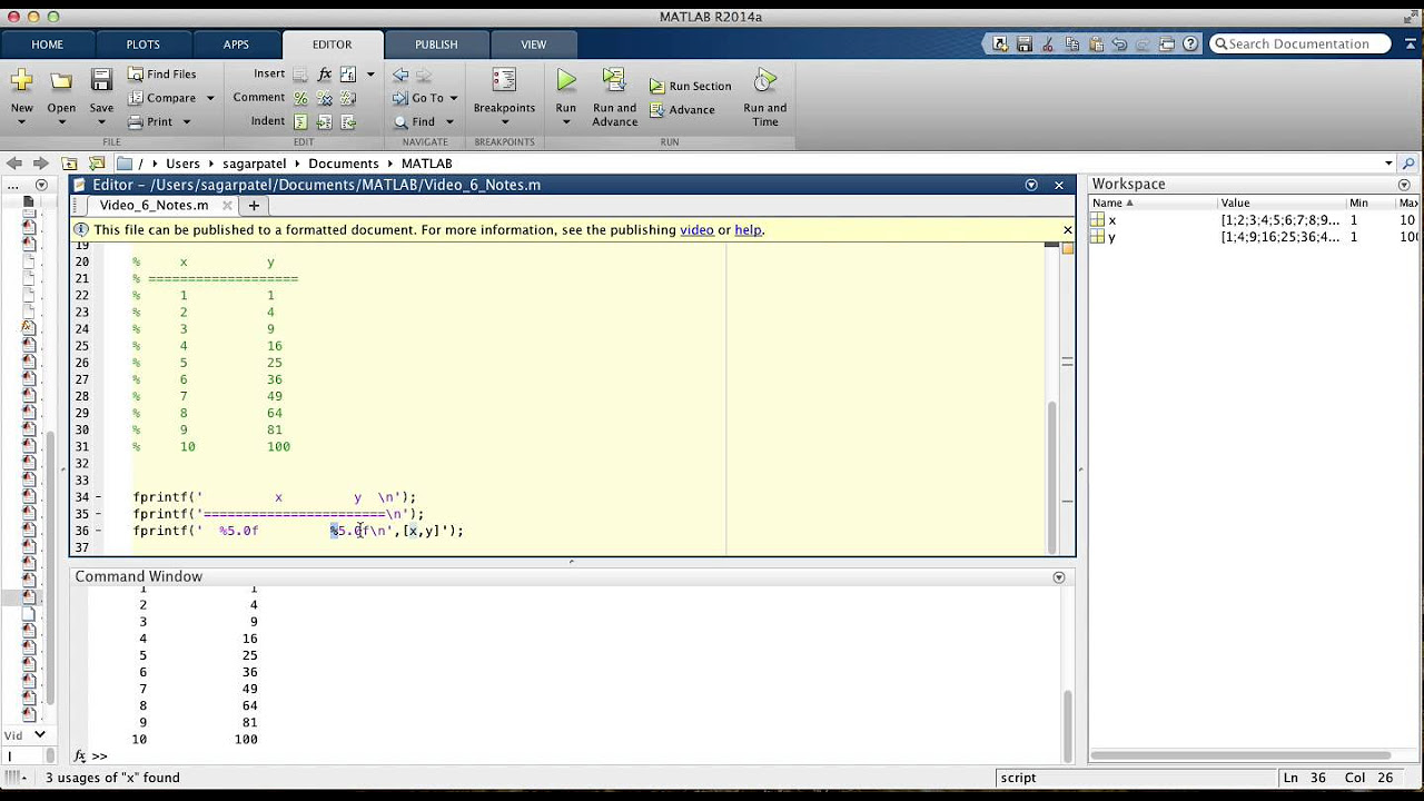 fprintf คือ  Update New  MATLAB Video 6: The fprintf function