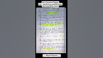 BSc 4 Semester Physics Unit Interference and Diffraction Most Imp MCQ Questions | Akash Classes