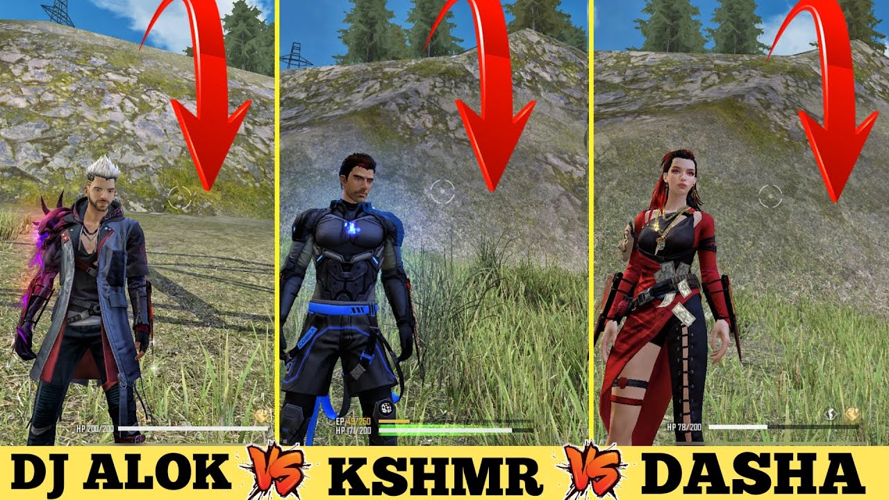 ALOOK VS KSHMR VS DASHA FULL ABILITY TEST - GARENA FREE FIRE