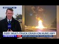 Fiery multi-truck crash on Hume Highway | 9 News Australia