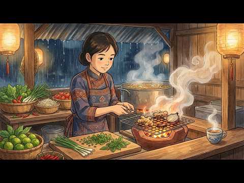 Cozy Rainy Nam Định Phở Bò at Blue Dusk | Ghibli Style Slow Living | Ghibli Style Cooking