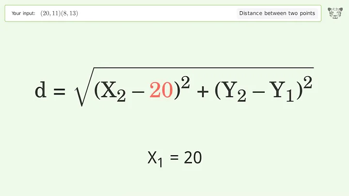 Find the distance between two points p1 (20,11) and p2 (8,13): Step-by-Step Video Solution