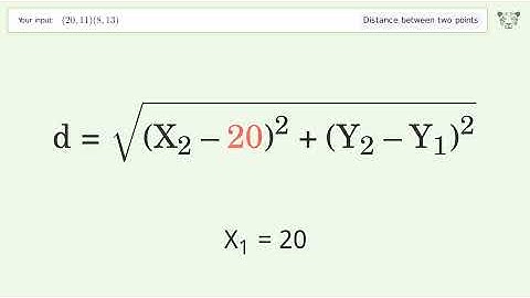 Find the distance between two points p1 (20,11) and p2 (8,13): Step-by-Step Video Solution