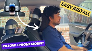 NEW Adjustable Tesla Headrest/Neck Pillow With Built In Phone Mount 2023 #tesla