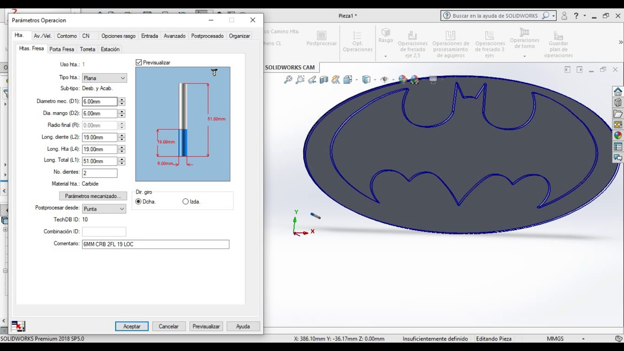 Simulacion Fresado en Solidworks CAM -Escudo Batman - YouTube