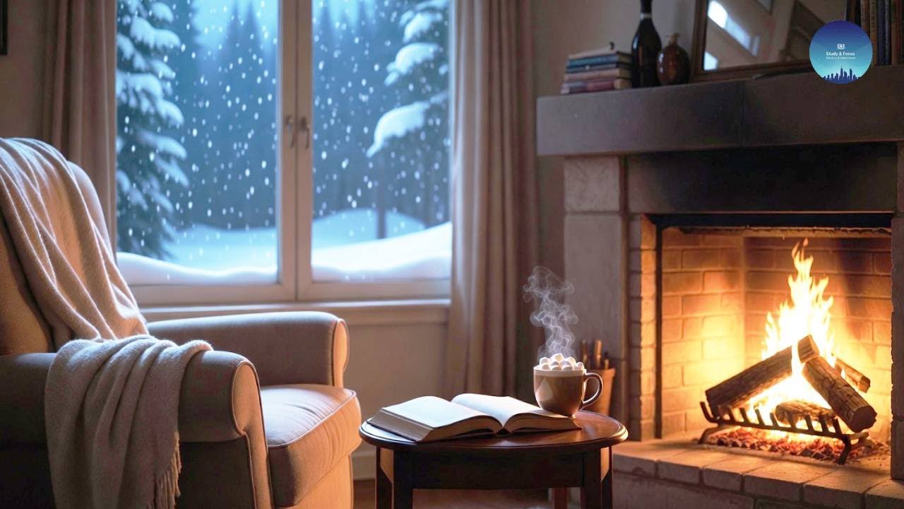 Quiet Winter Night ❄️ Snowfall by the Fireplace | Soft Piano for Sleep, Study, Relaxation