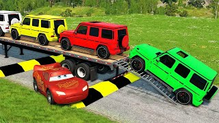 Flatbed Truck Mcqueen Transportation With Truck - Pothole Vs Car Beamng.drive Gameplay