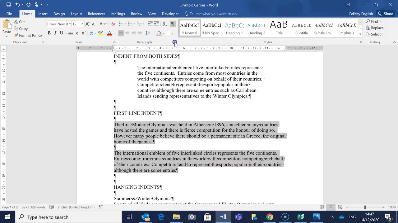 indenting text - YouTube