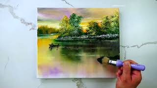 LAKESIDE FLOWERS | Landscape Painting | Easy for Beginners | Oval Brush Art