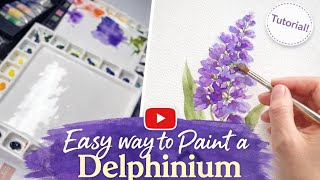 How to paint watercolor Delphinium- watercolor flower tutorial for Beginners!